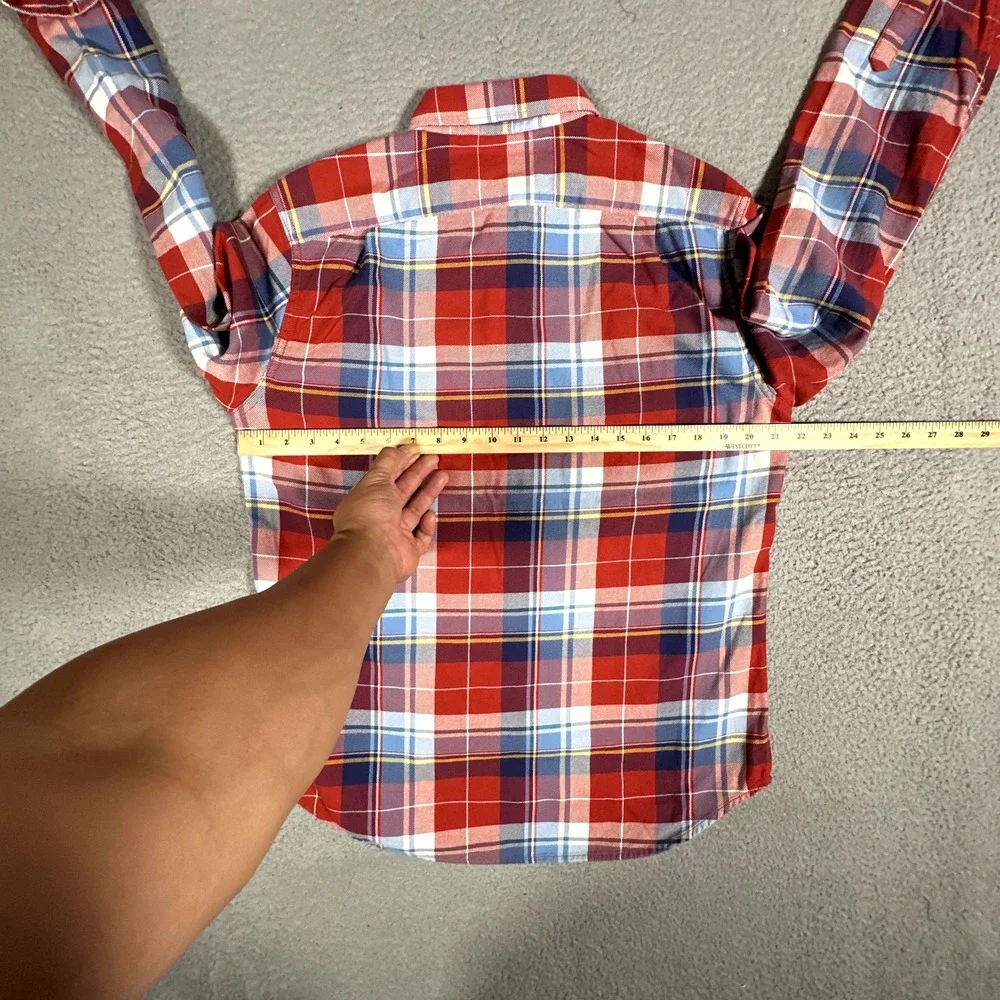 J Crew Shirt Mens Medium Red Plaid Blanket Button Up Casual Preppy Workwear Logo